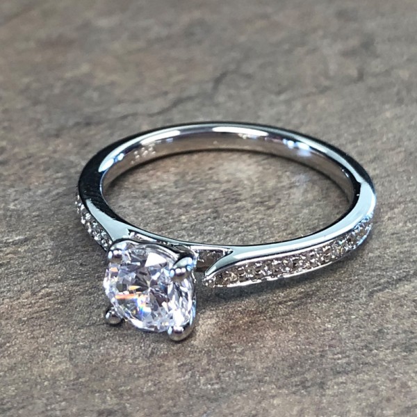 14K White Gold Diamond Accent Engagement Ring